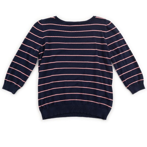 LAUREN RALPH LAUREN Navy crewneck 1/2 sleeve sweater w/ pink stripes size M - Picture 1 of 8
